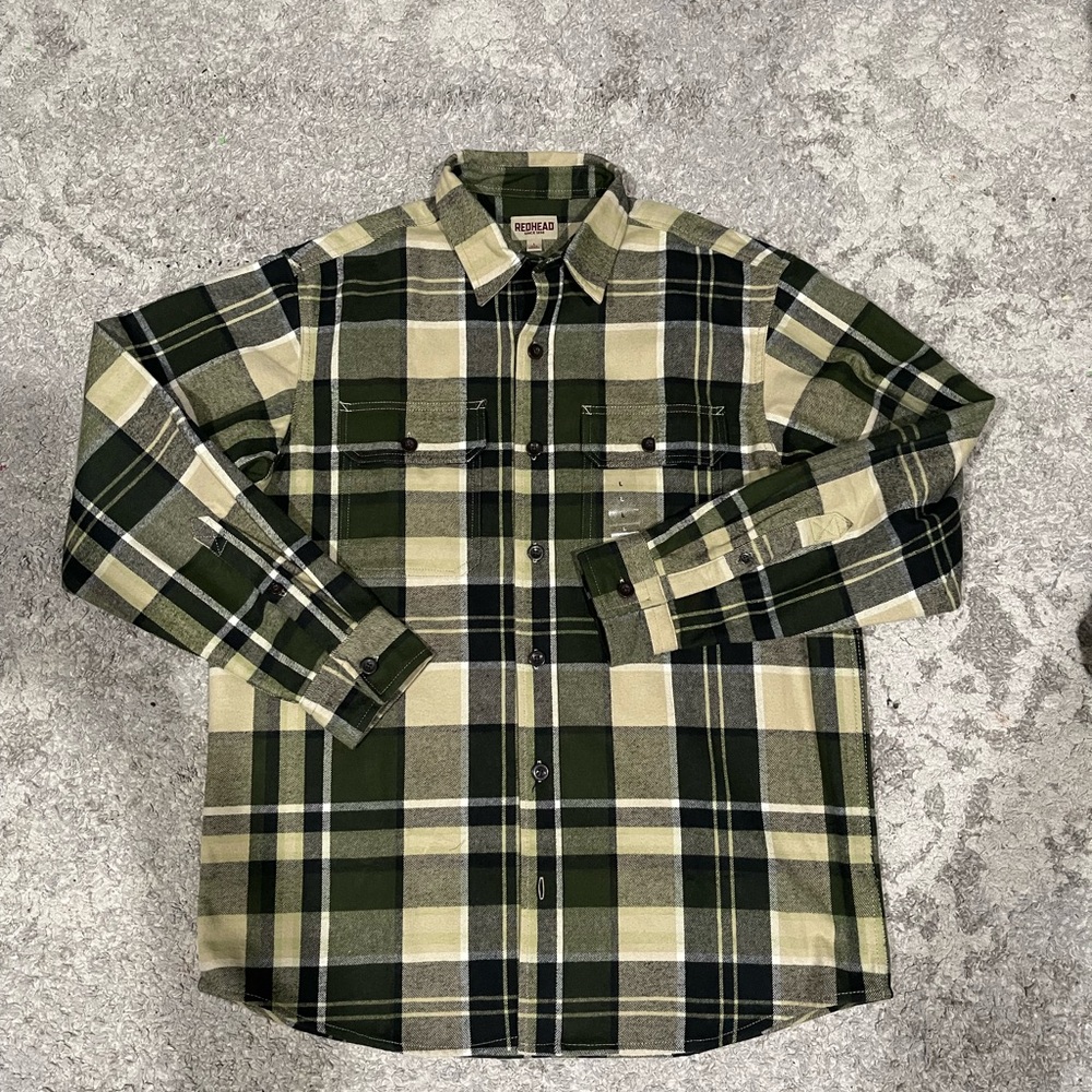 Red head Green and Cream Plaid Button-Up Shirt